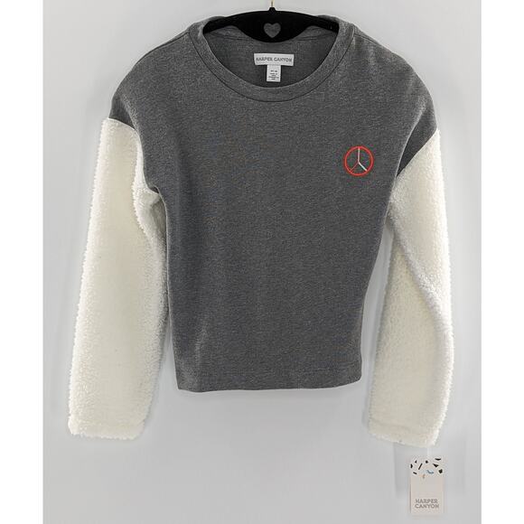 Girls Gray Peace Logo Sweatshirt Grey Ivory Colorblock by Harper Canyon - Picture 3 of 8